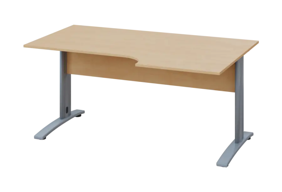 ERK 18 - 166 stůl kancelářský, rohový, pravý, kovová podnož stříbrná, deska 18 mm, široký 1600 mm, bříza irská